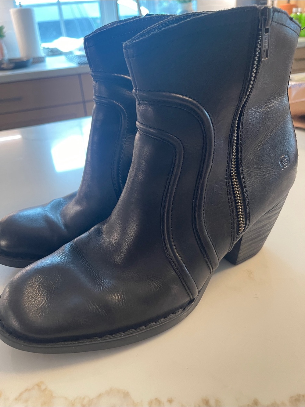 Born Black Women's Leather Ankle Boots with Side Zip 12M